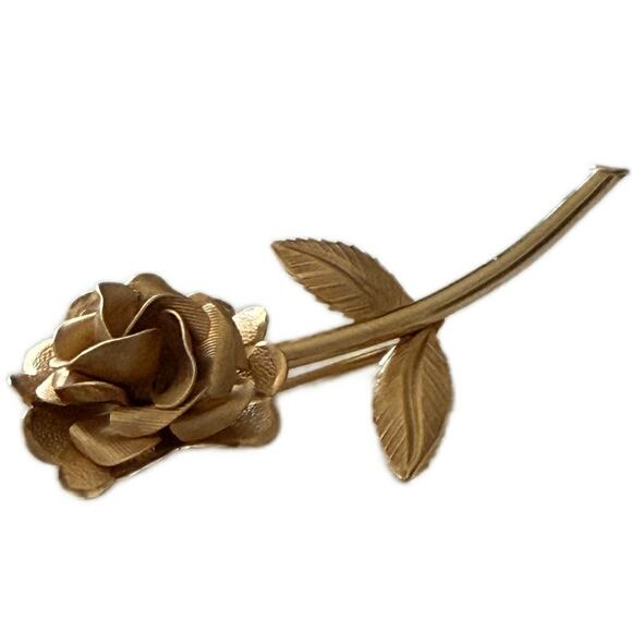 Vintage Gold Tone Single Rose Brooch Pin - Lady Ellen V20 12K Gold Filled 1960s - Picture 3 of 8